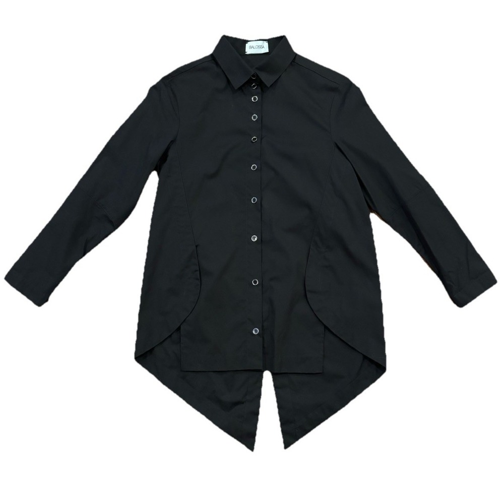 Balossa White Shirt Poplin 100% Cotton Front Buttoned Unique Shirt Black Size 6